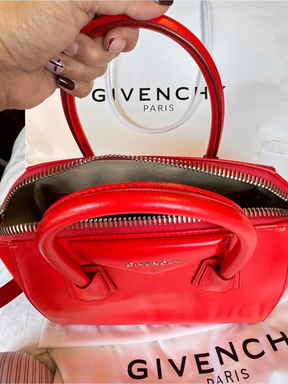 Givenchy Red Leather Satchel with Top Handles